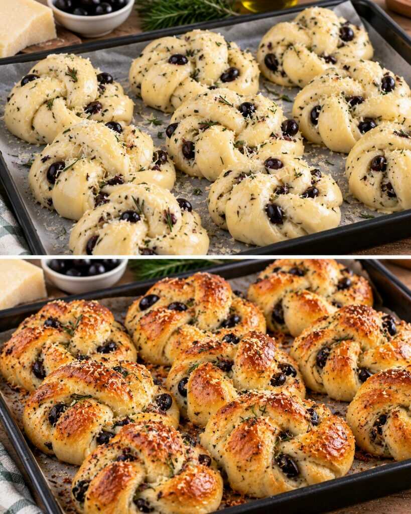 Nodini di Pane al Parmigiano con Olive Nere e Rosmarino