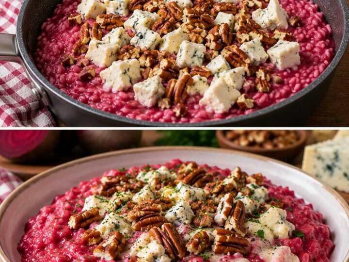 Risotto alla Crema di Barbabietola con Gorgonzola e Noci Pecan