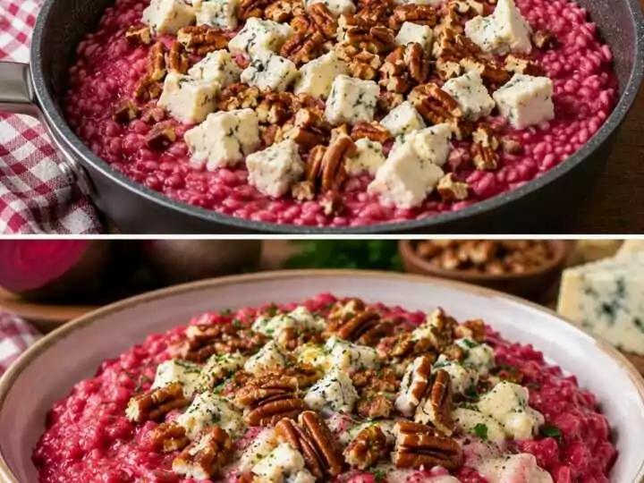 Risotto alla Crema di Barbabietola con Gorgonzola e Noci Pecan
