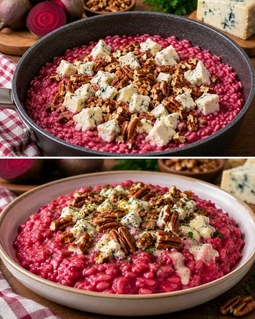 Risotto alla Crema di Barbabietola con Gorgonzola e Noci Pecan