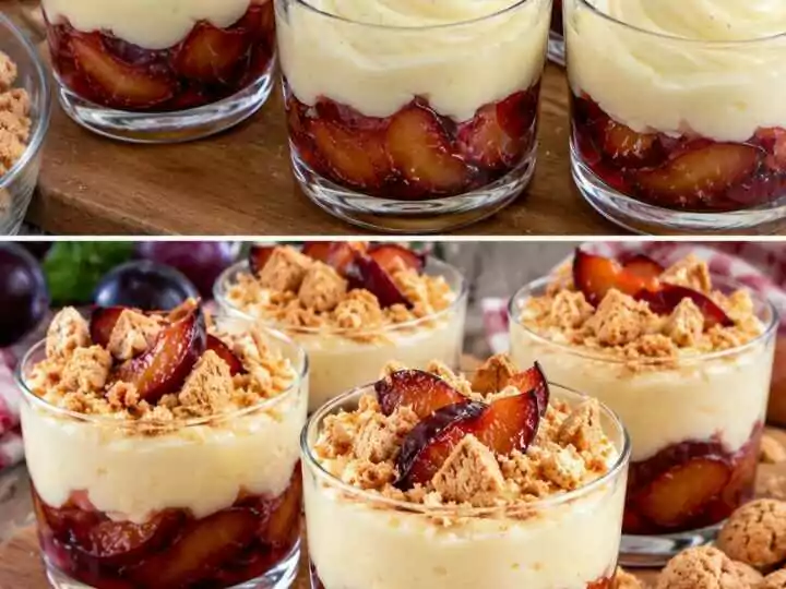 🍮 Bicchierini di Crema alla Vaniglia con Prugne Caramellate e Amaretti