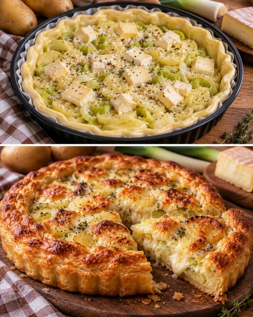 Torta di Sfoglia con Patate, Porri e Cuore di Taleggio