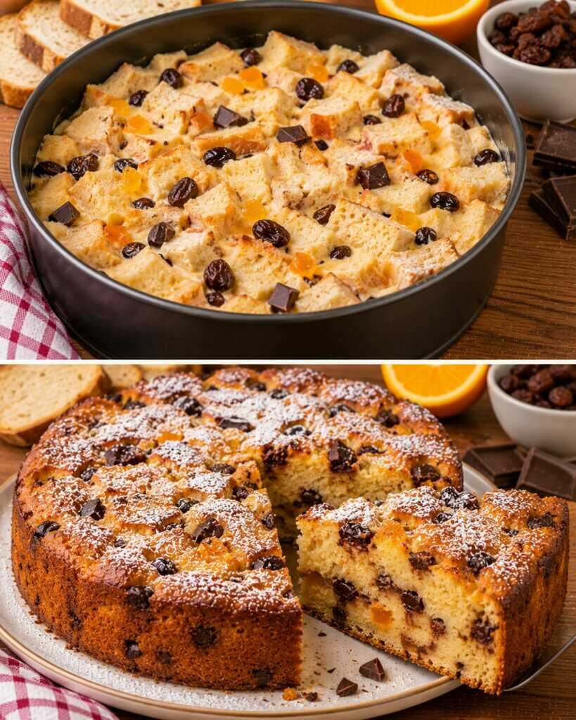 Torta di Pane Raffermo con Uvetta, Arancia Candita e Cioccolato