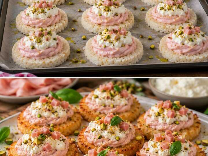 Cialde di Riso Croccante con Mousse di Mortadella e Stracciatella