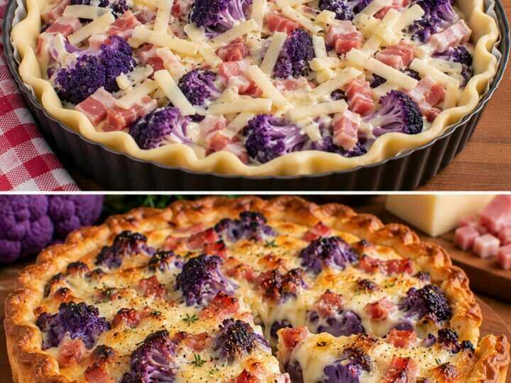 Torta Rustica con Cavolfiore Viola, Pancetta e Fonduta di Fontina