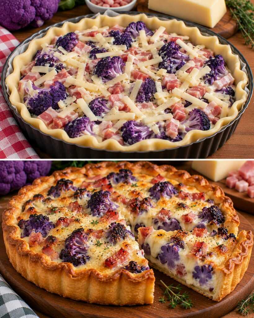 Torta Rustica con Cavolfiore Viola, Pancetta e Fonduta di Fontina