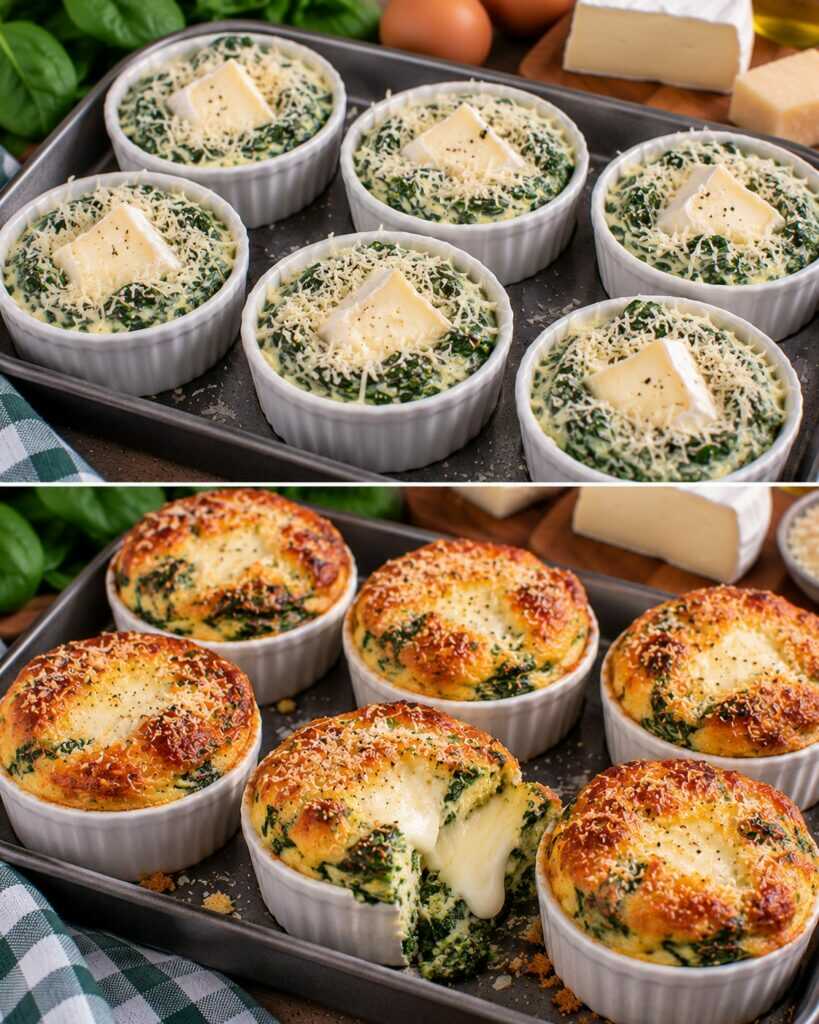Mini Soufflé di Spinaci con Parmigiano e Cuore di Brie