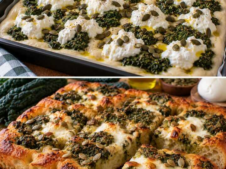 🍞 Focaccia con Pesto di Cavolo Nero, Burrata e Semi di Zucca