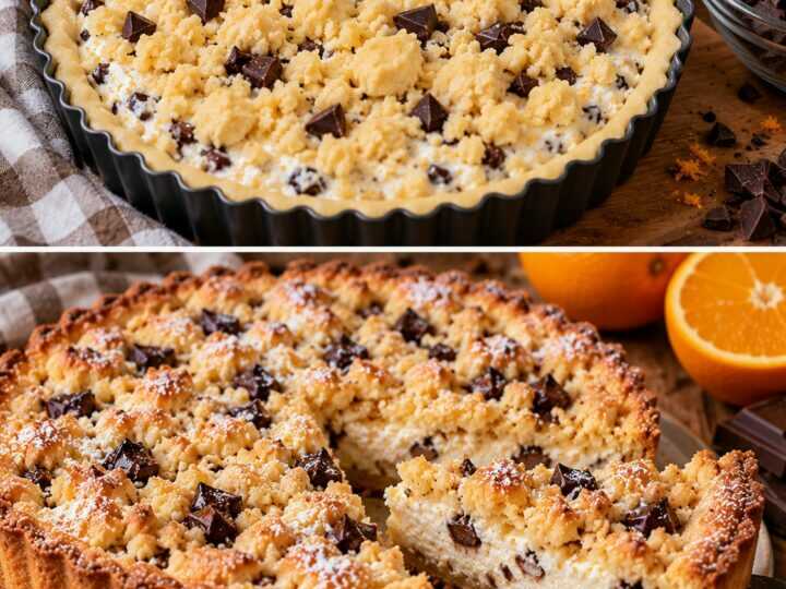 🍊 Crostata Sbriciolata all’Arancia con Ricotta e Cioccolato Fondente