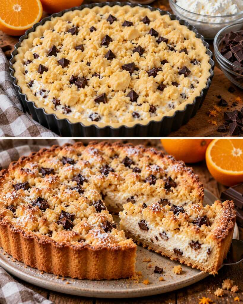 🍊 Crostata Sbriciolata all’Arancia con Ricotta e Cioccolato Fondente