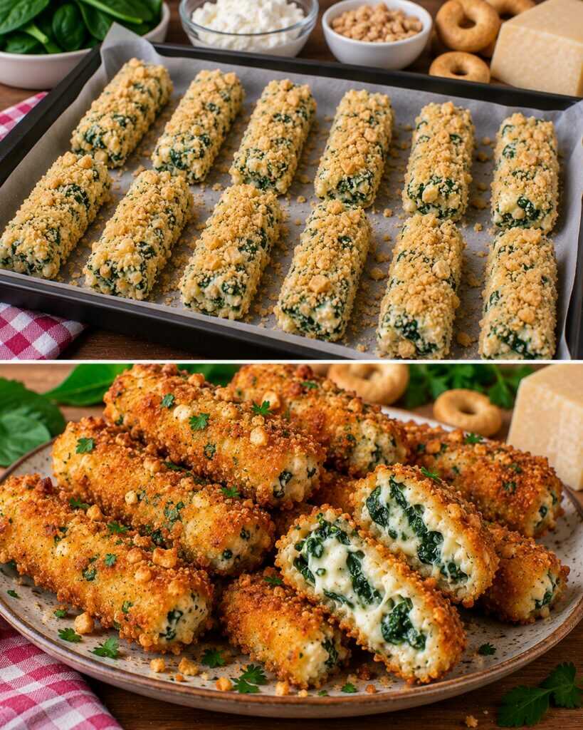 Bastoncini Croccanti di Ricotta e Spinaci con Panatura di Taralli