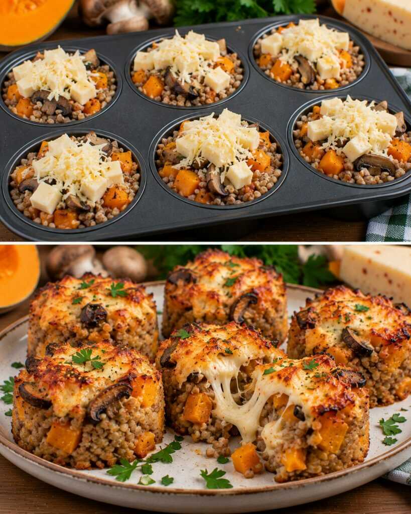 Timballini di Grano Saraceno con Zucca, Funghi e Provolone Piccante
