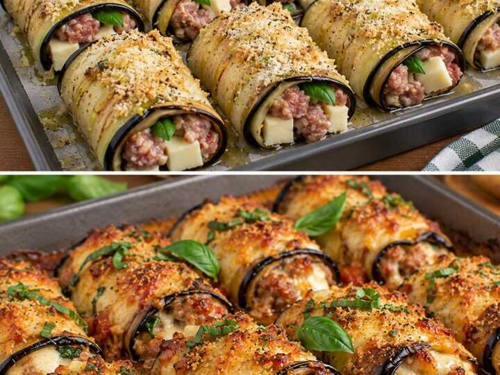 Involtini Croccanti di Melanzane con Salsiccia, Fontina e Basilico