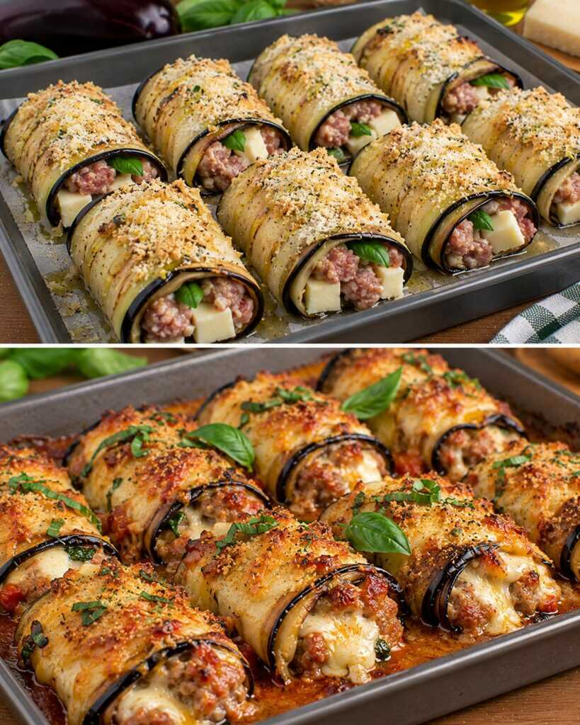 Involtini Croccanti di Melanzane con Salsiccia, Fontina e Basilico