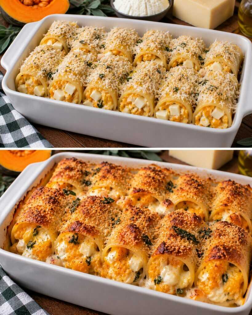 Paccheri Ripieni di Zucca, Ricotta e Provola con Crosta Croccante