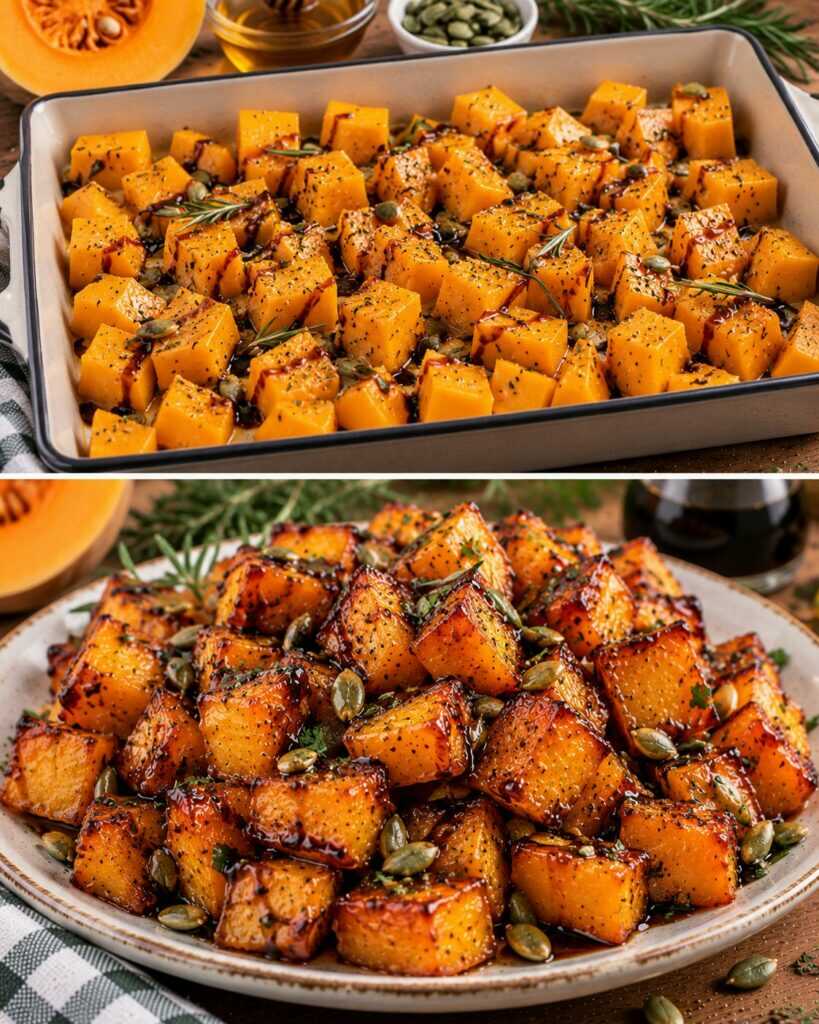 Zucca a Cubetti Glassata con Aceto Balsamico, Miele e Semi di Zucca