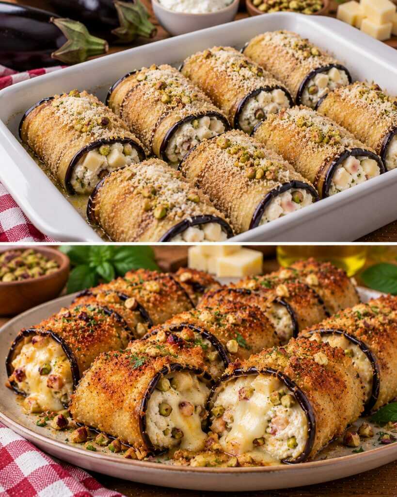 Rotolini di Melanzane Croccanti con Ricotta, Scamorza e Pistacchi