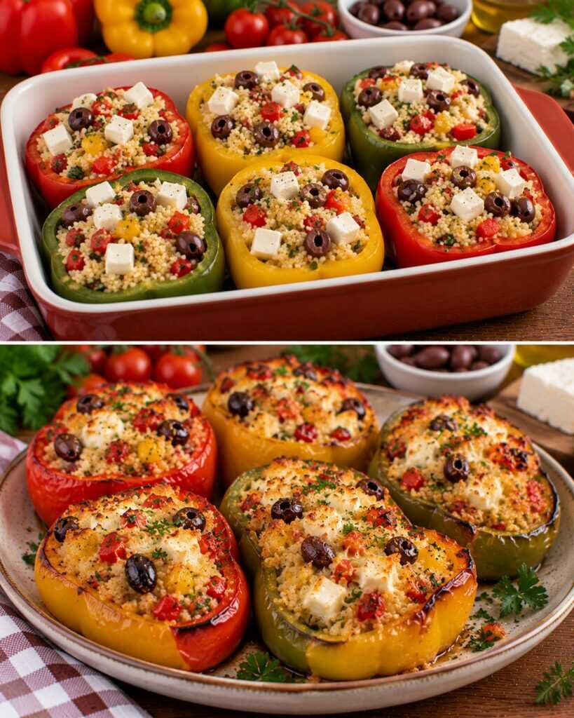 Peperoni Ripieni di Cous Cous, Feta e Olive Taggiasche