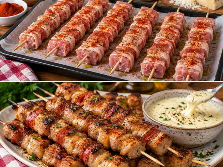 Arrosticini di Maiale con Pancetta, Paprika Dolce e Salsa al Pecorino: Croccanti, Succosi e Irresistibili