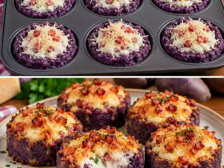 Tortini di Patate Viola con Ricotta, Pancetta e Parmigiano