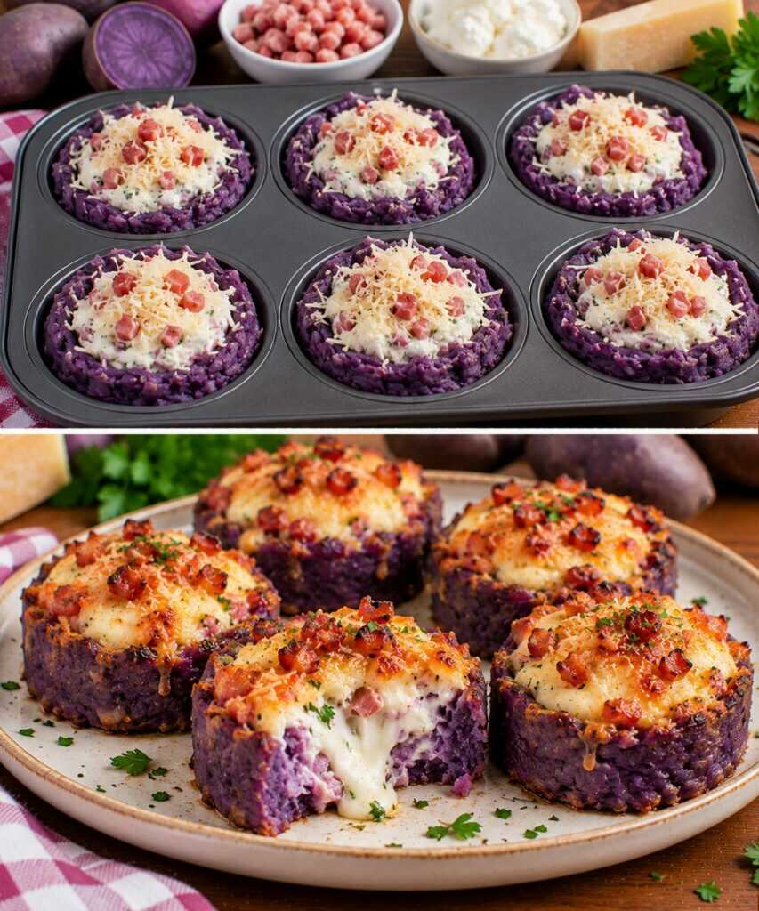 Tortini di Patate Viola con Ricotta, Pancetta e Parmigiano
