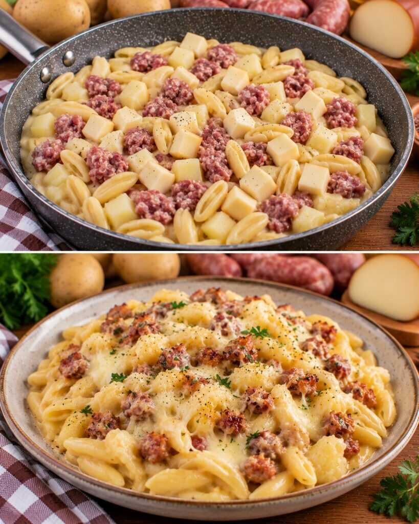 Cavatelli con Crema di Patate, Salsiccia e Provola Affumicata