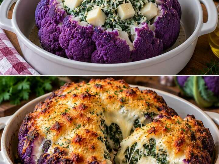 Cavolfiore Viola Ripieno di Spinaci, Ricotta e Fontina Filante