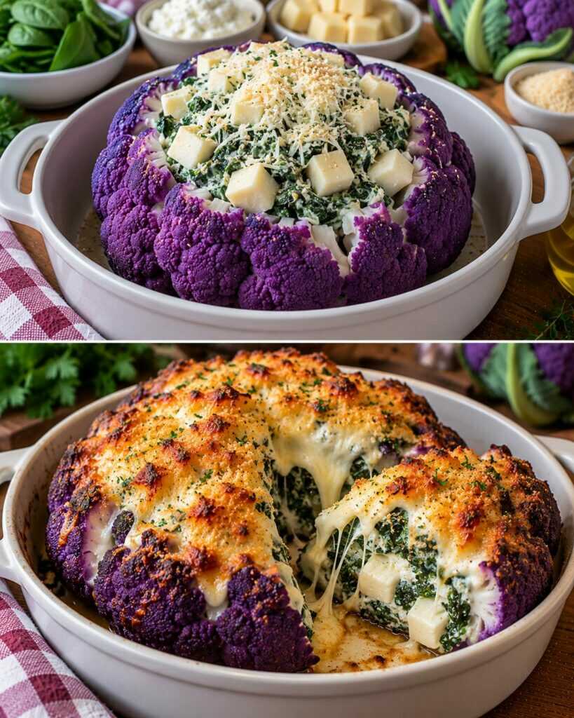 Cavolfiore Viola Ripieno di Spinaci, Ricotta e Fontina Filante