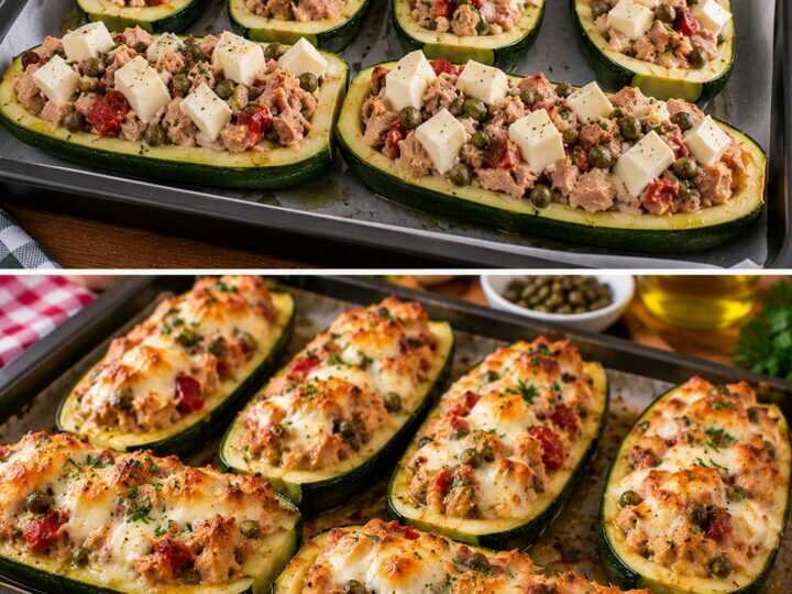 Zucchine a Barchetta con Tonno, Capperi e Mozzarella