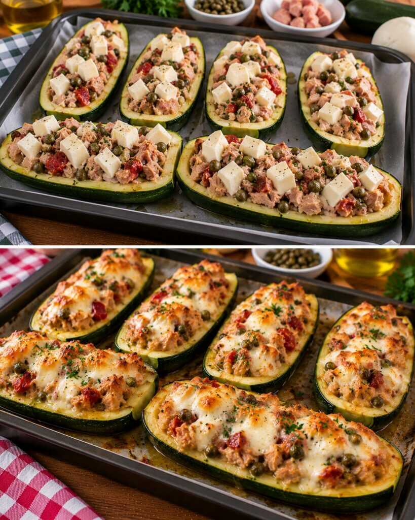 Zucchine a Barchetta con Tonno, Capperi e Mozzarella