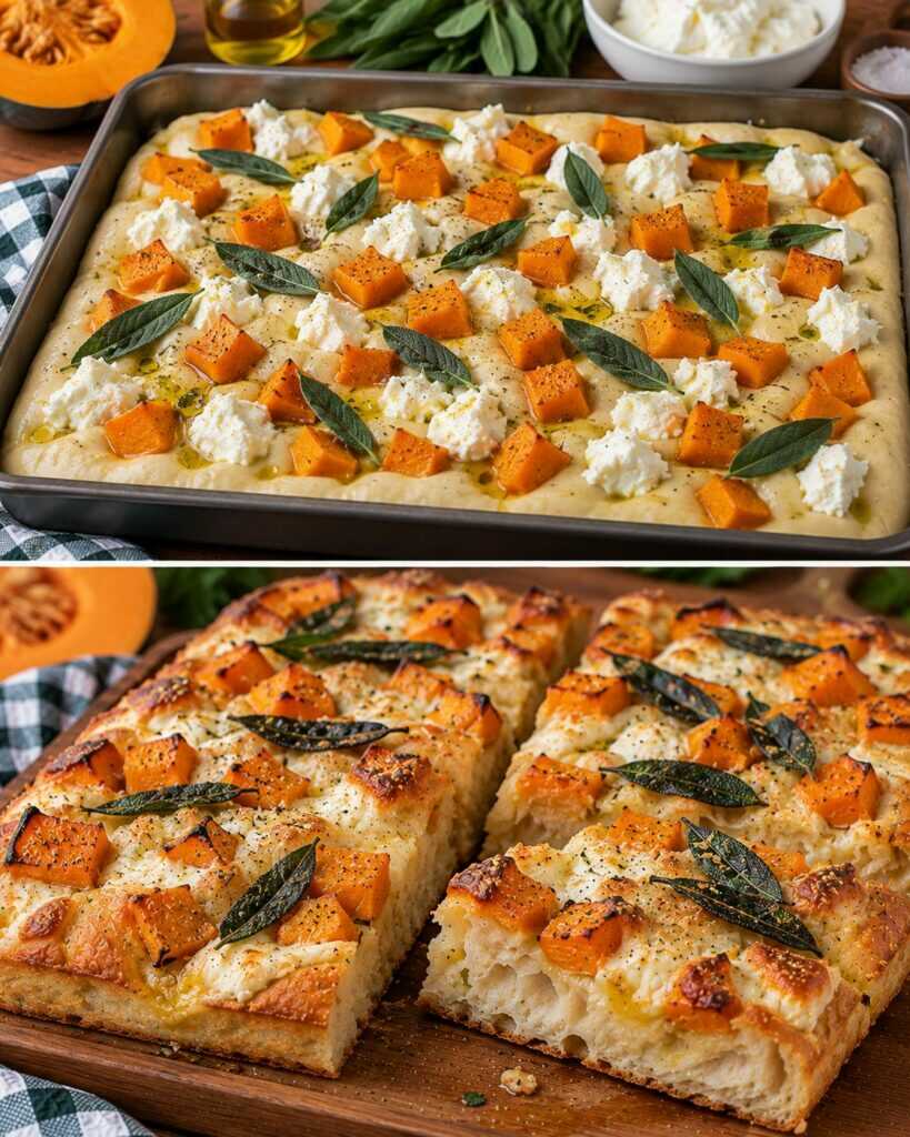 Focaccia Genovese con Zucca Arrosto, Salvia Fritta e Formaggio Prescinsêua