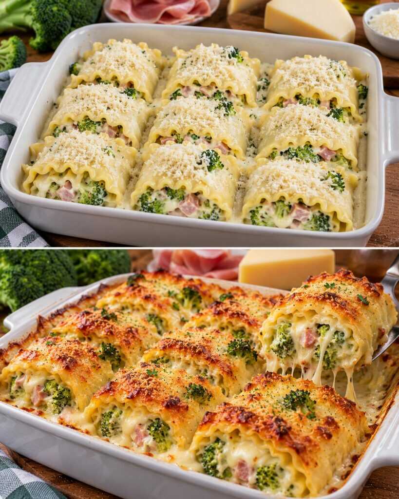 Lasagne Arrotolate con Crema di Broccoli, Prosciutto e Scamorza