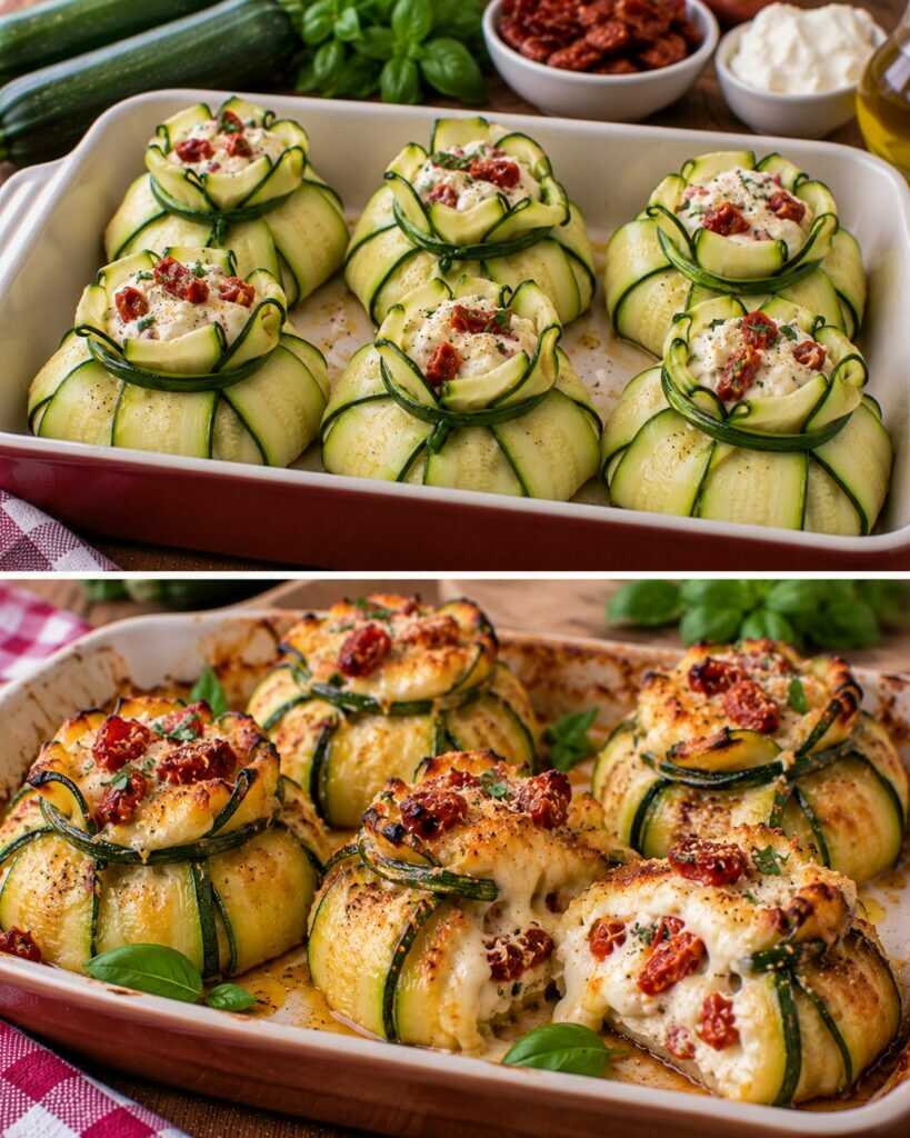 Fagottini di Zucchine con Stracchino, Pomodori Secchi e Basilico