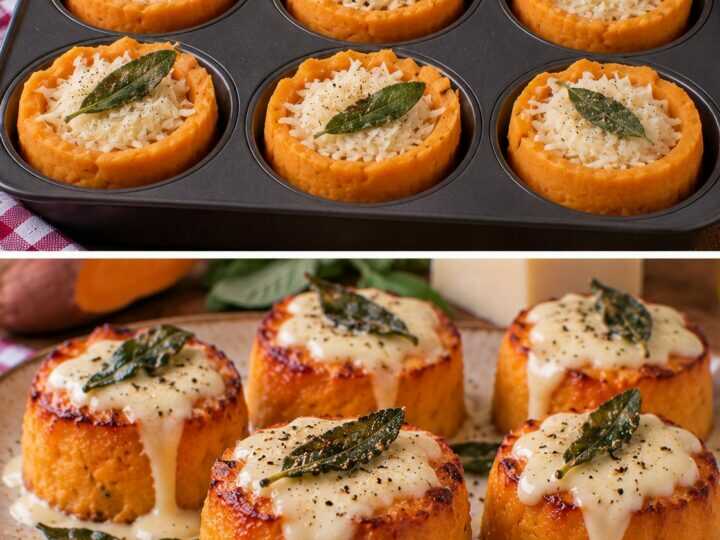 Mini Flan di Patate Dolci con Fonduta di Pecorino e Salvia