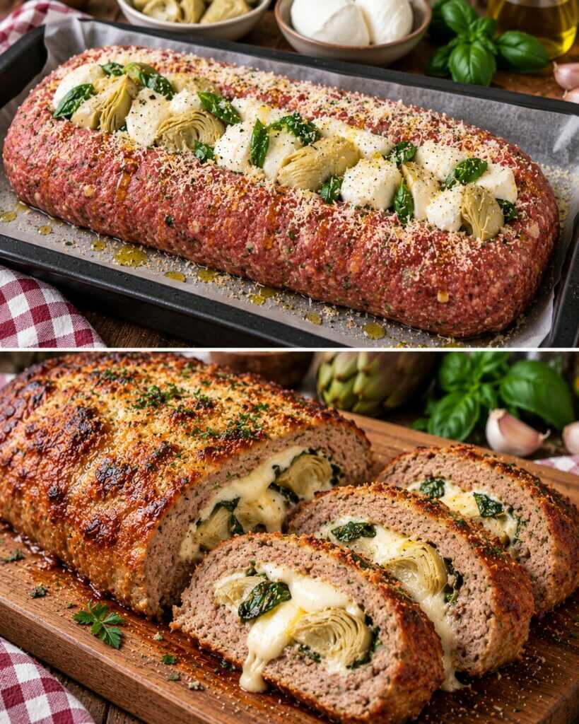 🍖 Polpettone di Manzo con Cuore di Carciofi, Mozzarella e Basilico