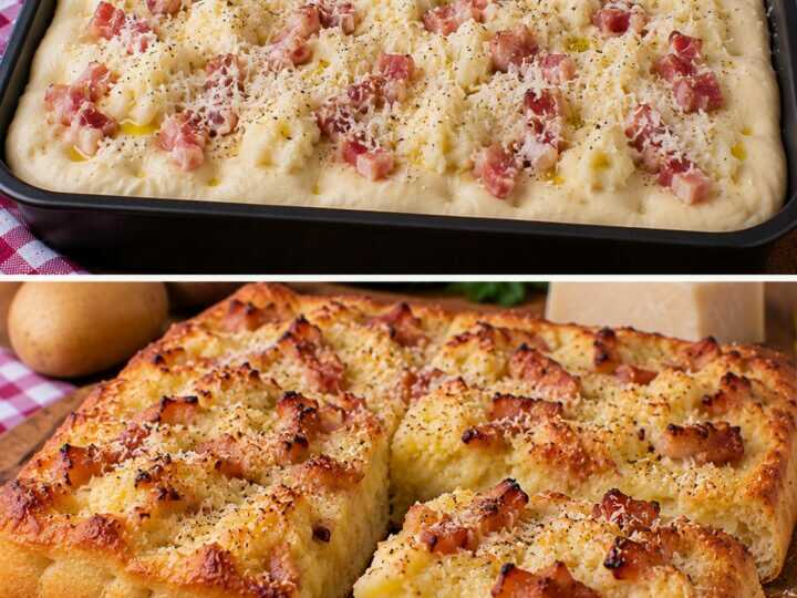 Focaccia Soffice con Crema di Patate, Guanciale e Pecorino Romano