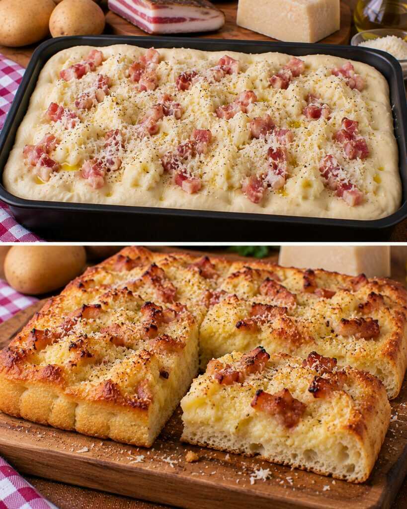 Focaccia Soffice con Crema di Patate, Guanciale e Pecorino Romano