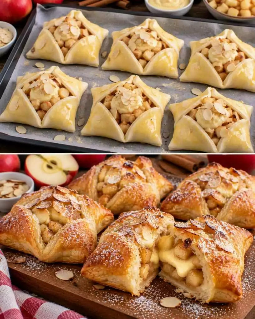 Fagottini Dolci di Sfoglia con Mele, Crema alla Cannella e Mandorle