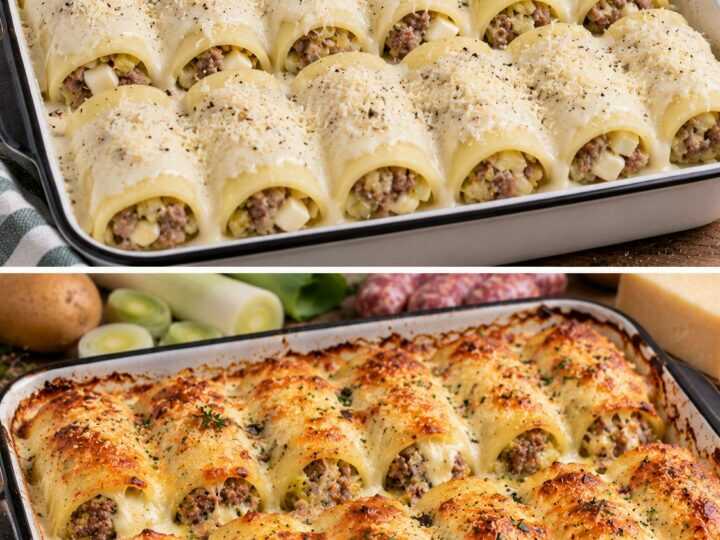 Cannelloni di Patate con Salsiccia, Porri e Provola Affumicata