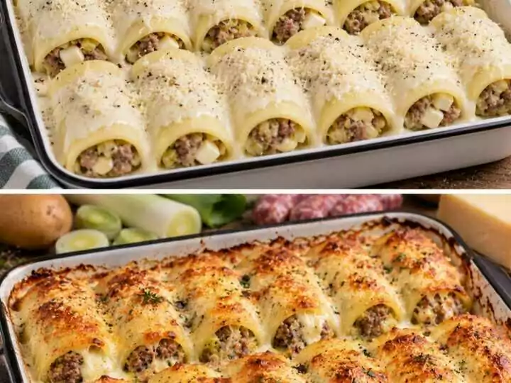 Cannelloni di Patate con Salsiccia, Porri e Provola Affumicata
