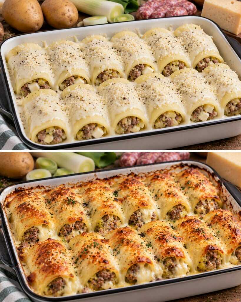 Cannelloni di Patate con Salsiccia, Porri e Provola Affumicata