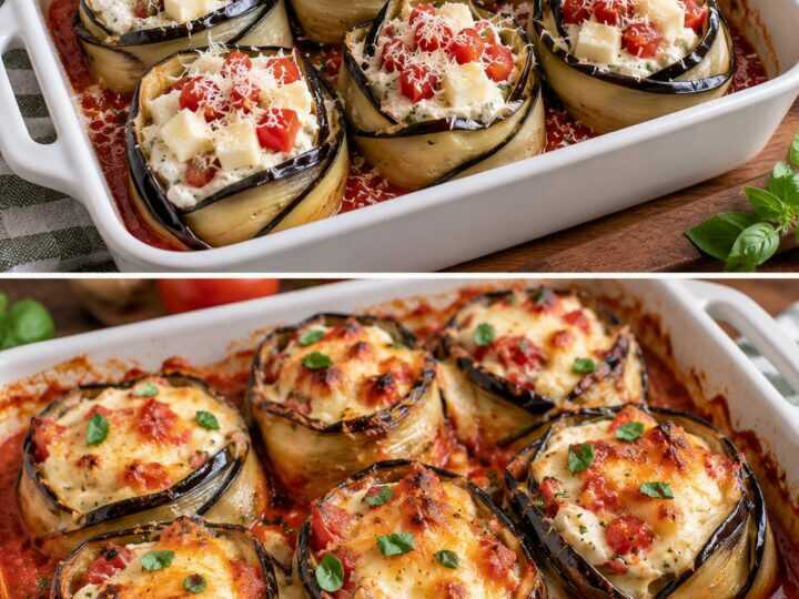Melanzane a Rosetta Ripiene di Ricotta, Provola e Pomodoro