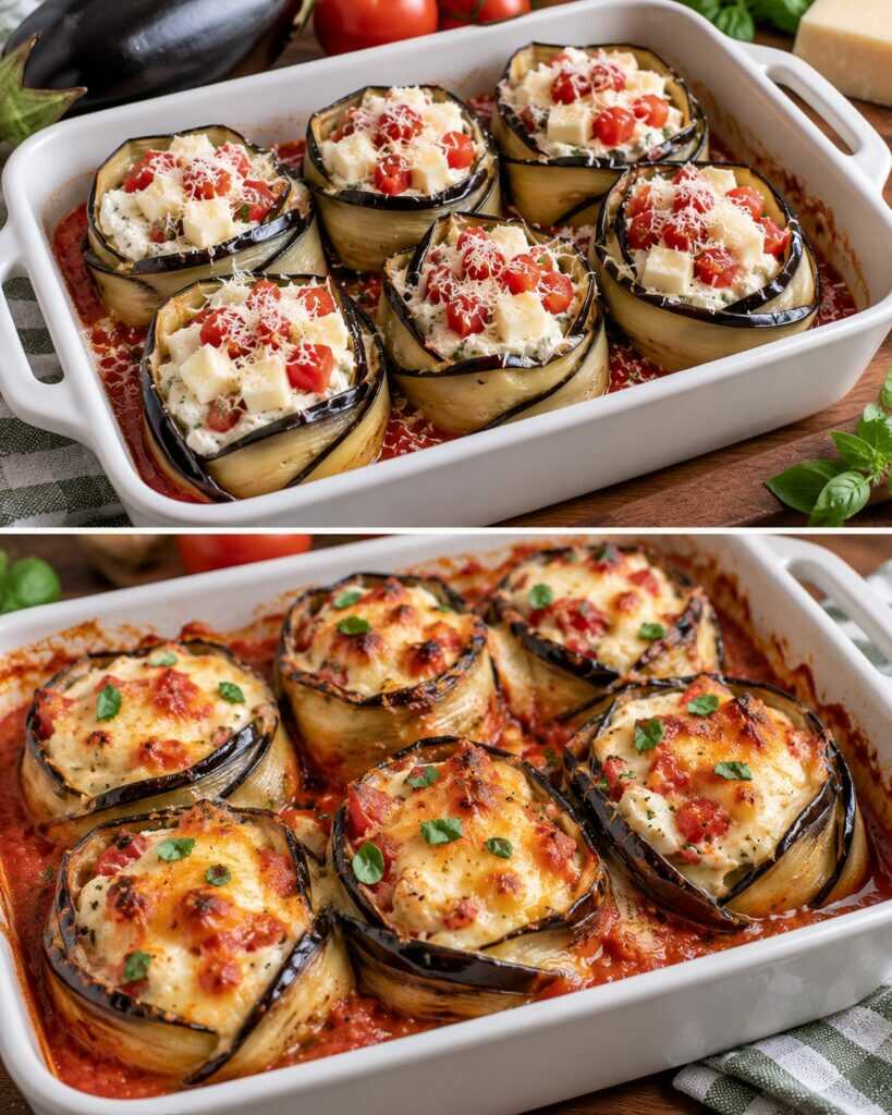 Melanzane a Rosetta Ripiene di Ricotta, Provola e Pomodoro