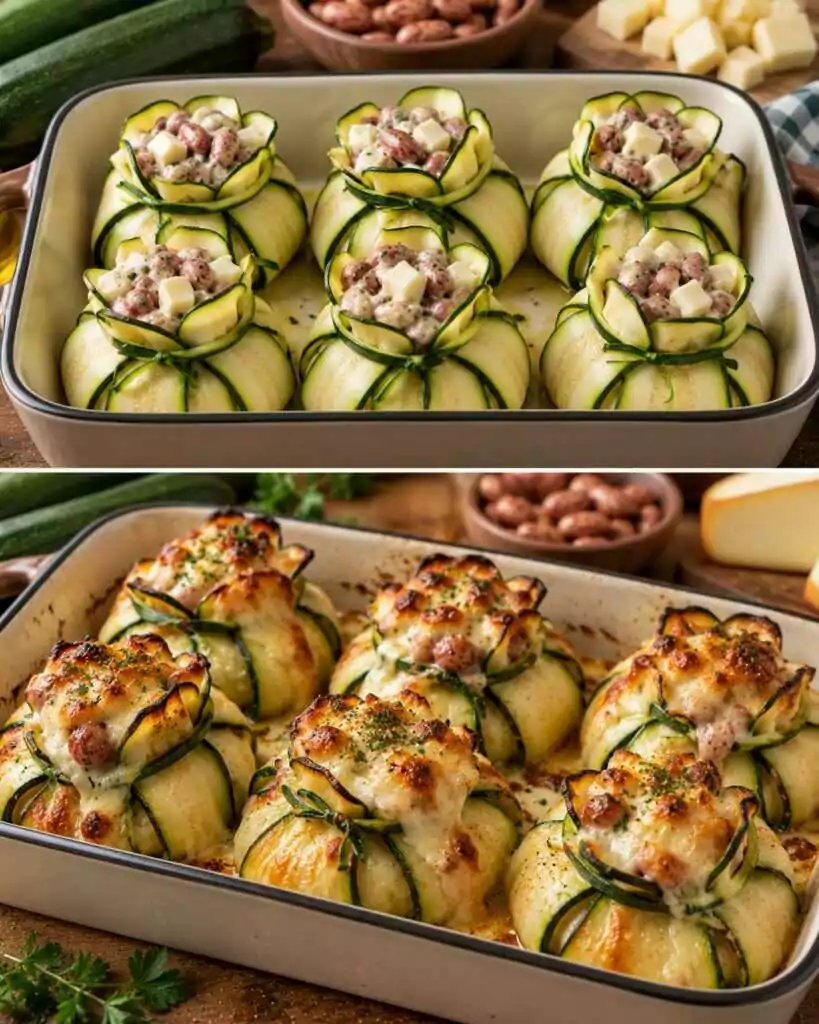🥒 Zucchine a Fagottino con Crema di Fagioli Borlotti e Scamorza