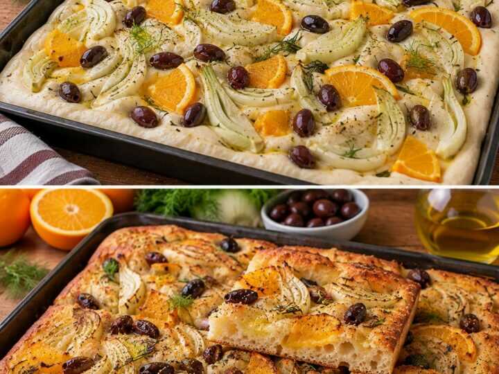 Schiacciata Croccante con Finocchi Arrosto, Arancia e Olive Taggiasche