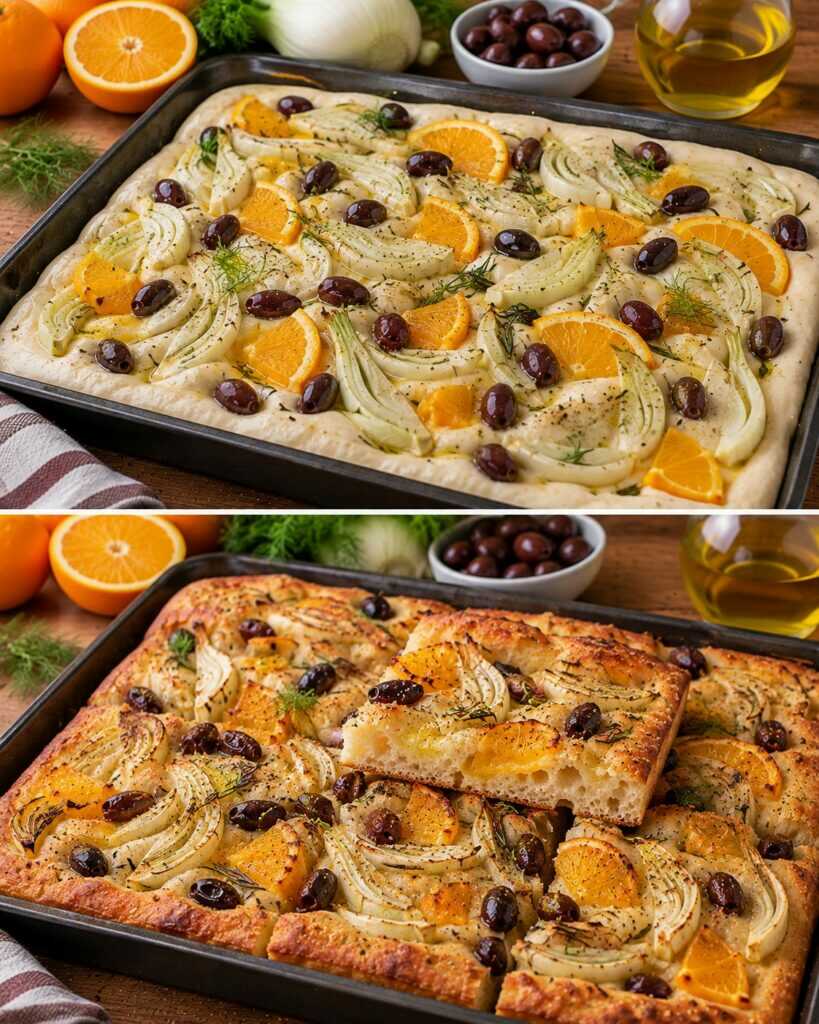 Schiacciata Croccante con Finocchi Arrosto, Arancia e Olive Taggiasche