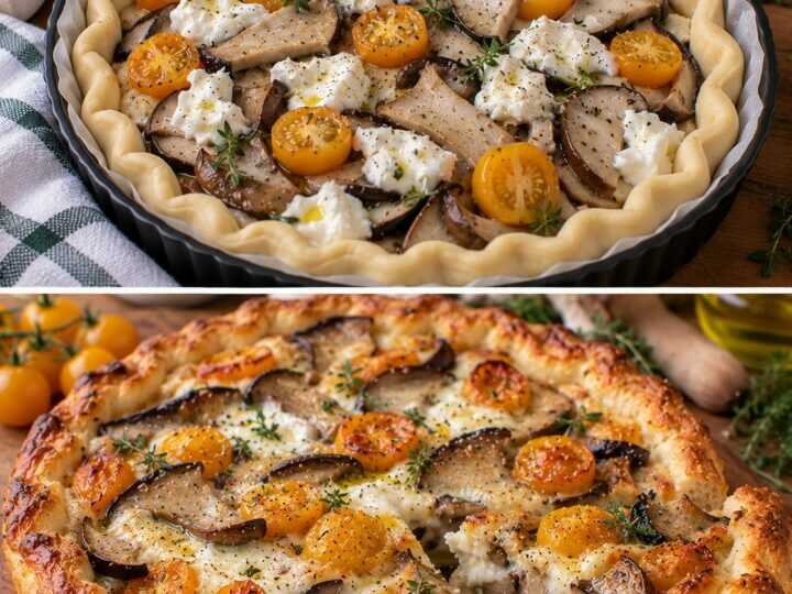 Crostata Salata con Funghi Cardoncelli, Burrata e Pomodorini Gialli