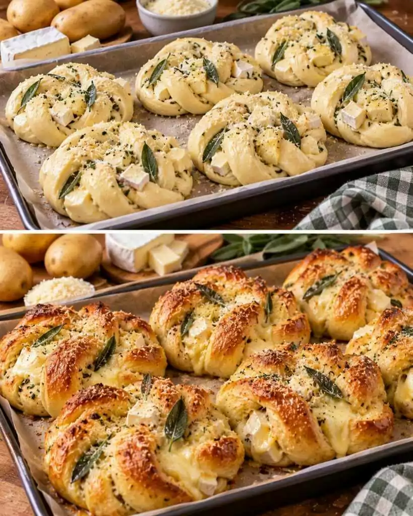 Treccine di Pane alle Patate con Parmigiano, Salvia e Cuore di Brie