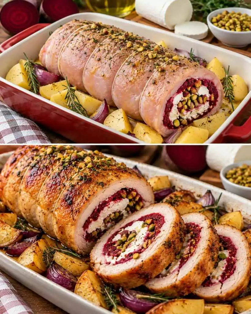🍗 Petto di Tacchino Arrotolato con Crema di Barbabietola, Caprino e Pistacchi