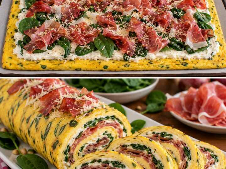 Rotolo Freddo di Frittata con Crema di Formaggio, Spinacino e Speck